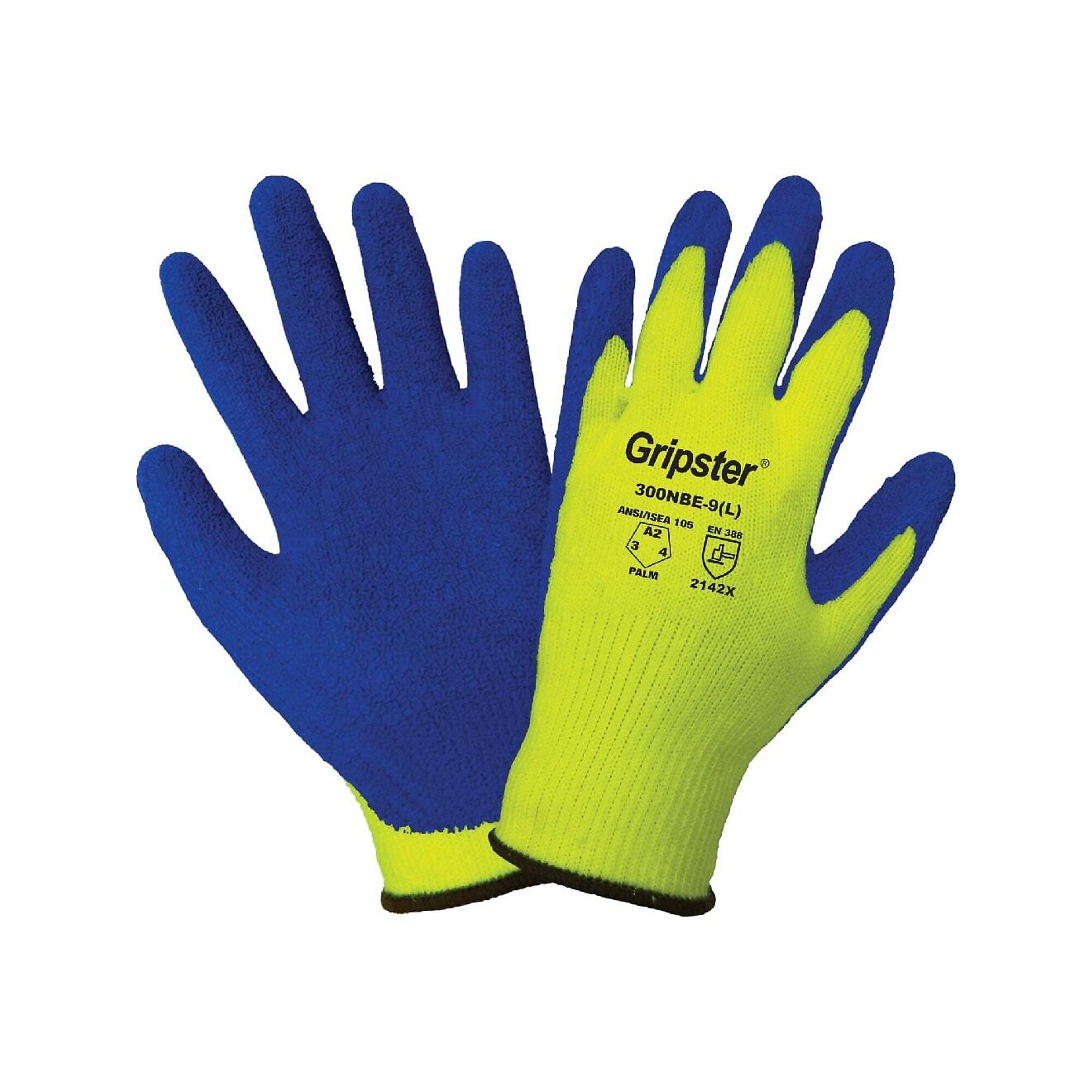 Global Glove Gripster®, HV Yel, Blue Rubber Dip, Cut Resistant A2